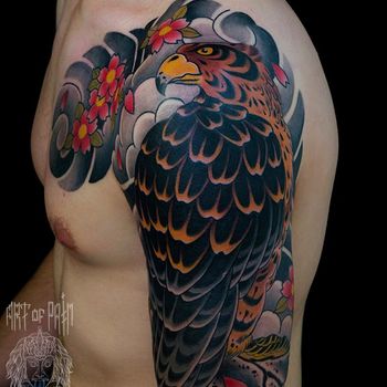 Татуировка мужская япония на плече орёл