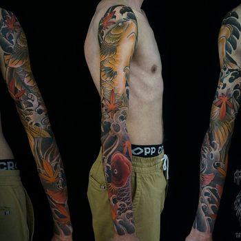Татуировка мужская япония тату-рукав карп кои