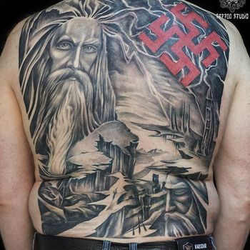 Татуировка мужская фентези на спине славянская