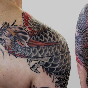 Татуировка мужская япония на плече дракон