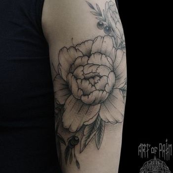 Татуировка женская графика на плече цветок с плодами
