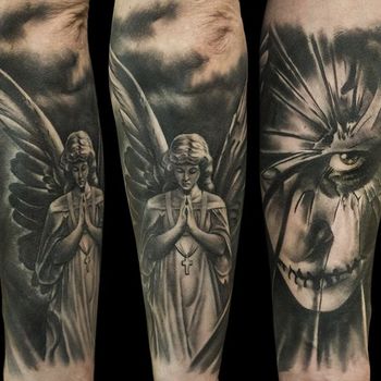 Татуировка мужская хоррор на предплечье ангел