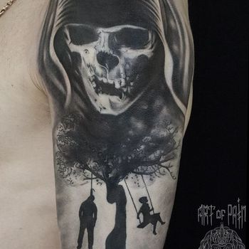 Татуировка мужская хоррор на плече смерть