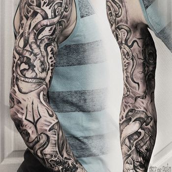 Татуировка мужская графика тату-рукав морской