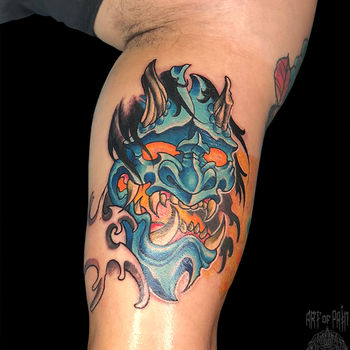 Татуировка мужская япония на руке демон