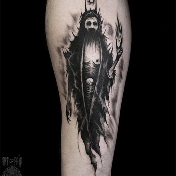 Татуировка мужская хоррор на предплечье призрак