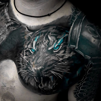 Татуировка мужская реализм на груди тигр