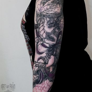 Татуировка женская графика тату-рукав дракон