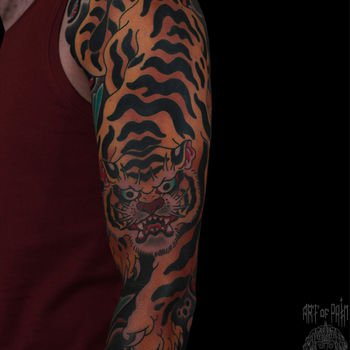 Татуировка мужская япония плече тигр