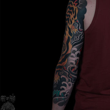 Татуировка мужская япония тату-рукав тигр