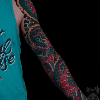 Татуировка мужская япония тату-рукав дракон