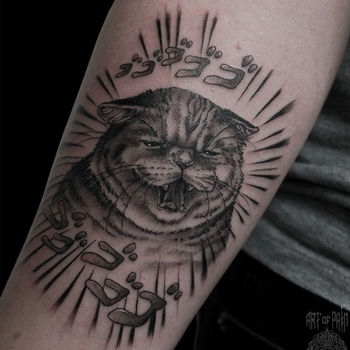 Татуировка женская графика на предплечье кот
