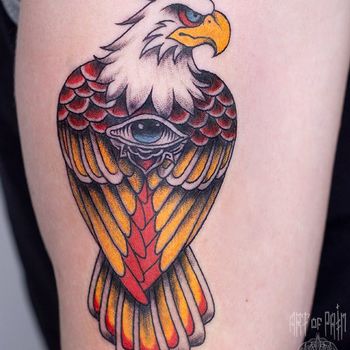 Татуировка мужская олд скул на плече орел