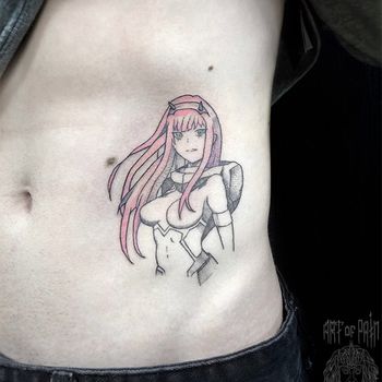 Татуировка мужская графика на боку аниме
