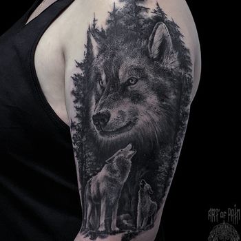 Татуировка женская реализм на плече волк