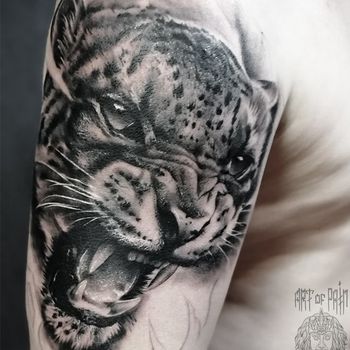 Татуировка мужская реализм на плече ягуар