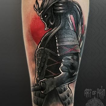 Татуировка мужская реализм на предплечье самурай