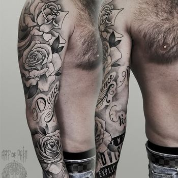 Татуировка мужская чикано тату-рукав розы