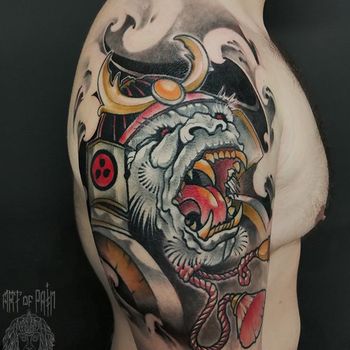 Татуировка мужская япония на плече обезьяна