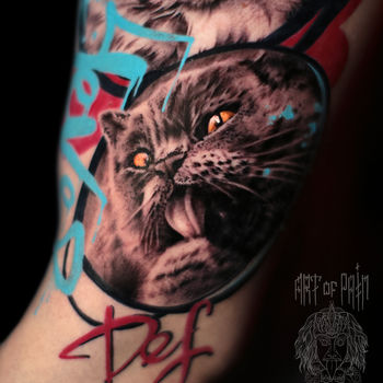 Татуировка мужская реализм на руке кот