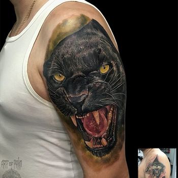 Татуировка мужская реализм на плече пантера