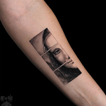 Татуировка женская реализм на предплечье Мона Лиза