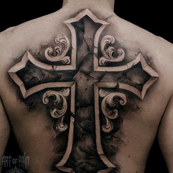 Татуировка мужская чикано на спине крест
