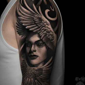 Татуировка мужская чикано на плече ангел