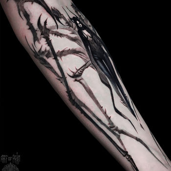 Татуировка мужская хоррор на руке ведьма
