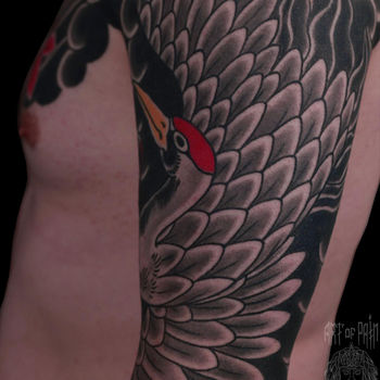 Татуировка мужская япония на плече журавль