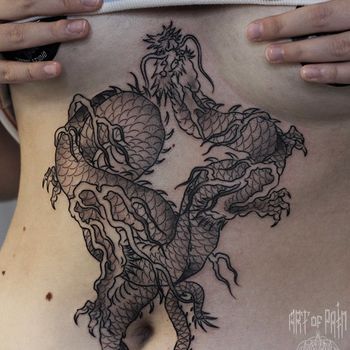 Татуировка женская япония на животе дракон