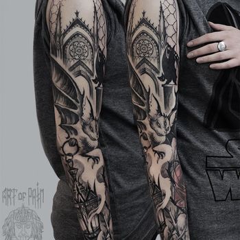Татуировка женская графика тату-рукав летучая мышь