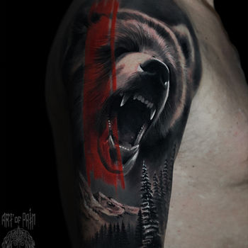 Татуировка мужская реализм на плече медведь