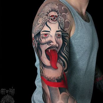 Татуировка мужская япония на плече Кали