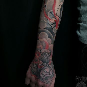 Татуировка мужская япония на руке царь обезьян