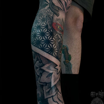Татуировка мужская орнаментал на голени узор