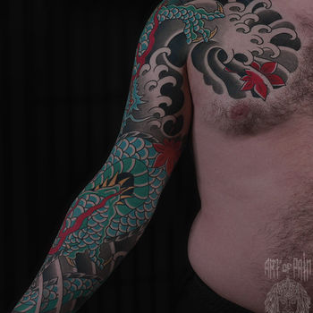 Татуировка мужская япония тату-рукав дракон