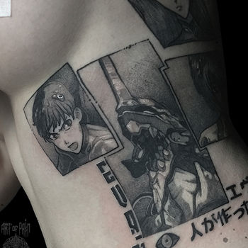 Татуировка женская графика на боку аниме