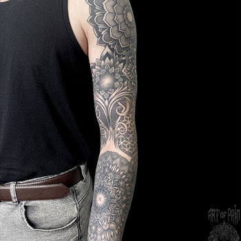 Татуировка мужская орнаментал тату-рукав мандалы, орнамент 