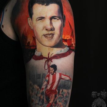 Татуировка мужская реализм на плече портрет 