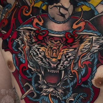 Татуировка мужская япония на груди тигр 