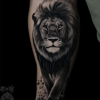 Татуировка мужская реализм на предплечье лев