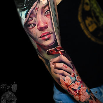 Татуировка мужская реализм тату-рукав девушка демон