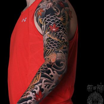 Татуировка мужская япония тату-рукав карпы