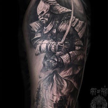 Татуировка мужская реализм на плече самурай