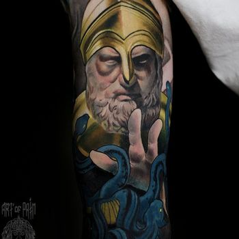Татуировка мужская фентези рукав Медуза Горгона и герой