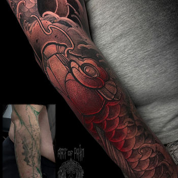 Татуировка мужская япония тату-рукав карпы