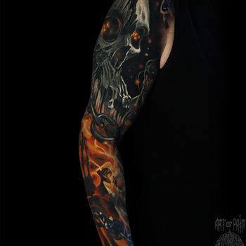 Татуировка мужская реализм тату-рукав череп