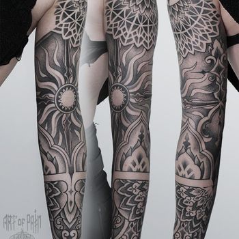 Татуировка женская дотворк тату-рукав орнамент