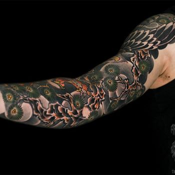 Татуировка мужская япония тату-рукав сосна